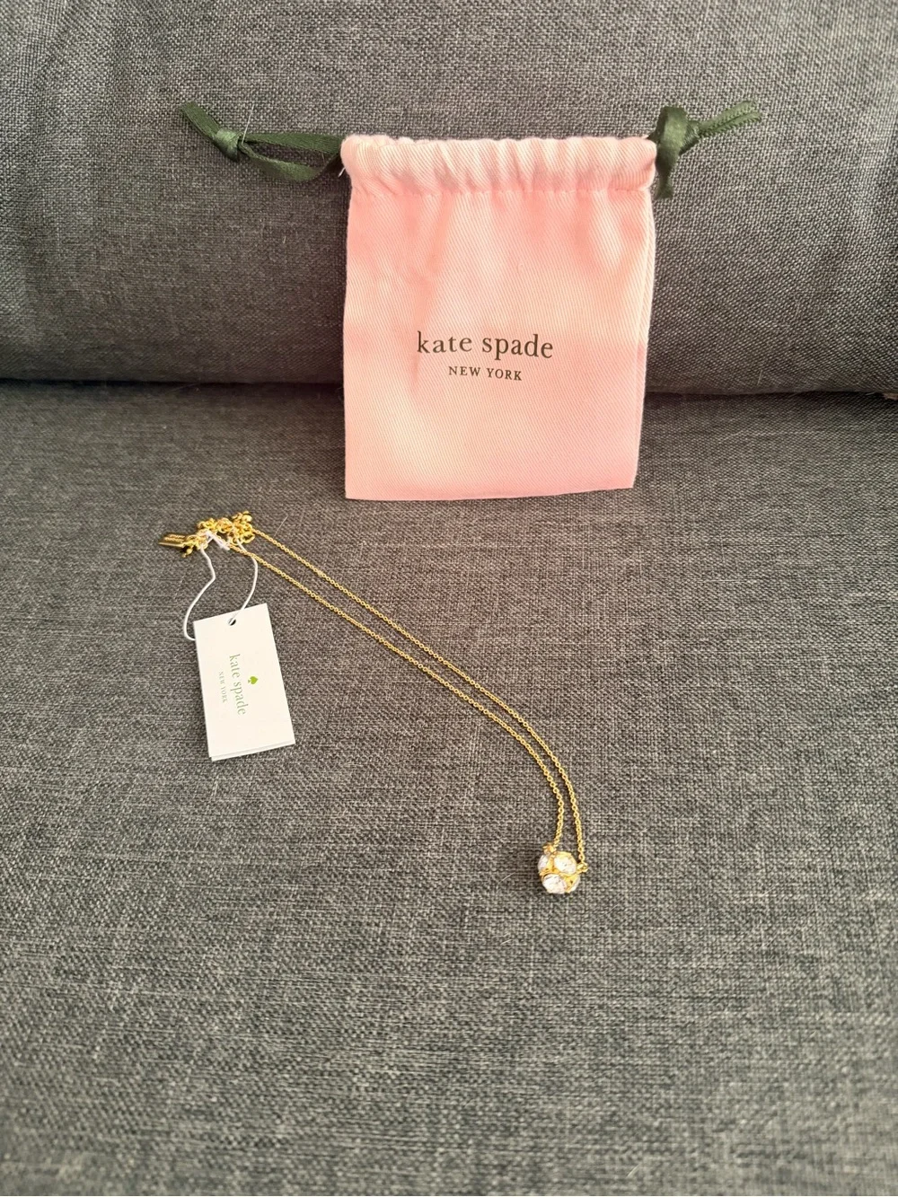 NWT Kate Spade Gold-tone Crystal Clover Pendant Necklace